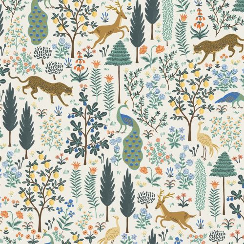 CAMONT COTTON BY RIFLE PAPER CO FOR COTTON + STEEL - EXOTIC FOREST METALLIC - CREAM