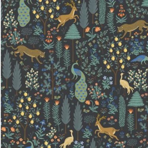 CAMONT COTTON BY RIFLE PAPER CO FOR COTTON + STEEL - EXOTIC FOREST METALLIC - BLACK