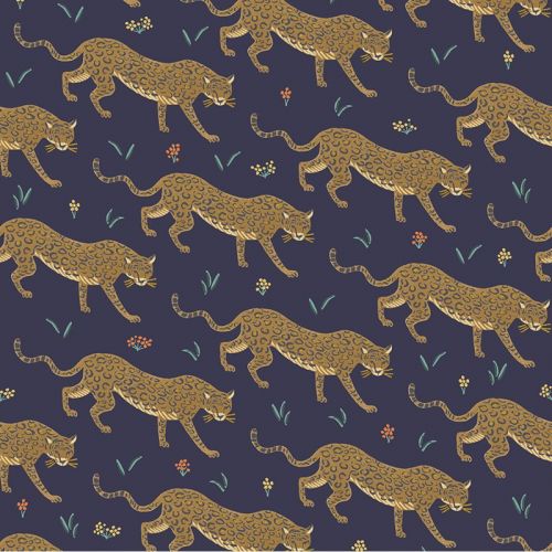 CAMONT COTTON BY RIFLE PAPER CO FOR COTTON + STEEL - WILD ANIMAL METALLIC - NAVY