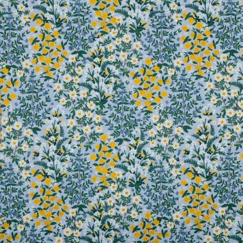 CAMONT UNBLEACH COTTON CANVAS BY RIFLE PAPER CO FOR COTTON + STEEL - FIELDS OF FLOWER BLUE