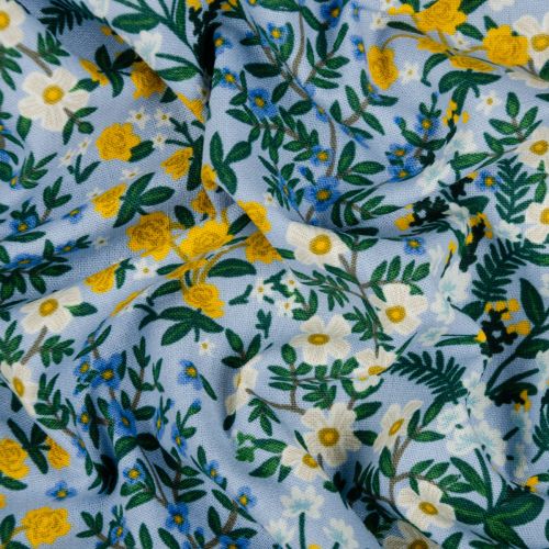 CAMONT UNBLEACH COTTON CANVAS BY RIFLE PAPER CO FOR COTTON + STEEL - FIELDS OF FLOWER BLUE