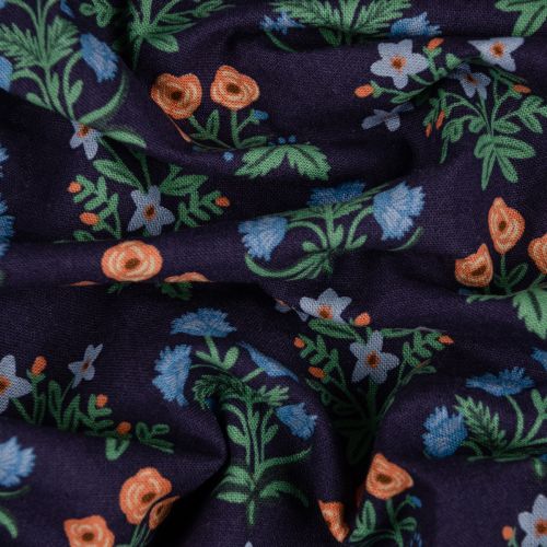 CAMONT UNBLEACH COTTON CANVAS BY RIFLE PAPER CO FOR COTTON + STEEL - BOUQUET OF FLOWERS NAVY