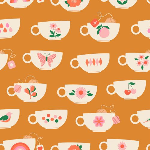 CAMELLIA COTTON BY MELODY MILLER FOR RUBY STAR SOCIETY - TEA CUPS CARAMEL