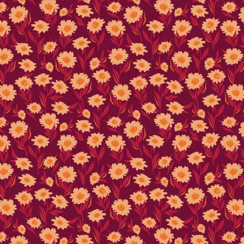 SEASON & SPICE COTTON BY AGF STUDIO FOR ART GALLERY - BOUNTIFUL DAISIES CHERRY BURGUNDY