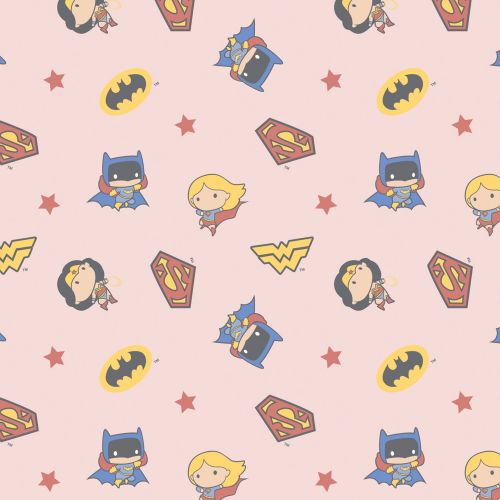 CHARACTER NURSERY COTTON BY CAMELOT - JL GIRL HEROES TOSS PINK