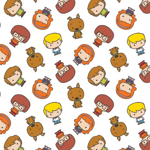 SCOOBY DOO CHIBI COTTON BY CAMELOT - SD CHIBI MYSTERY INC WHITE