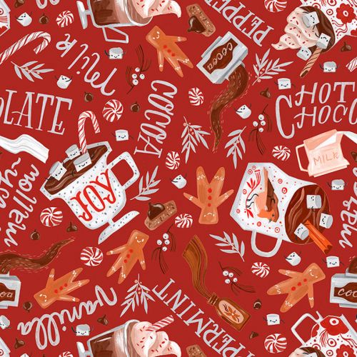 MERRY SPACEMAS COTTON BY RAE RITCHIE FOR DEAR STELLA - HOT CHOCOLATE CHILI