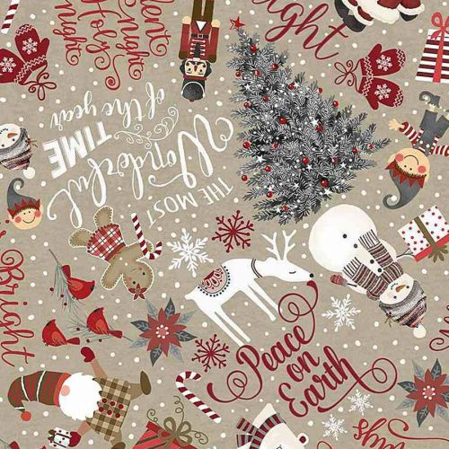 LET IT SNOW COTTON BY GAILCADDEN FOR TIMELESS TREASURES - CHRISTMAS WORDS AND SNOWMEN NATURAL