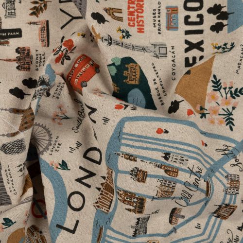 BON VOYAGE CANVAS BY RIFLE PAPER CO. FOR COTTON+STEEL - CITY GUIDE NATURAL UNBLEACHED
