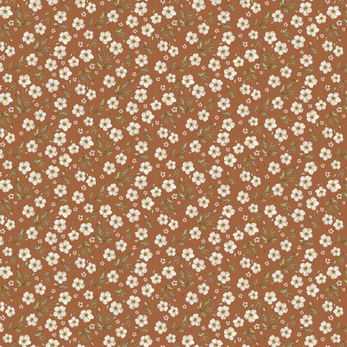 HEAVENLY HEDGEGROW COTTON BY JACKIE CARKILL FOR FIGO - WHITE FLOWERS  BROWN