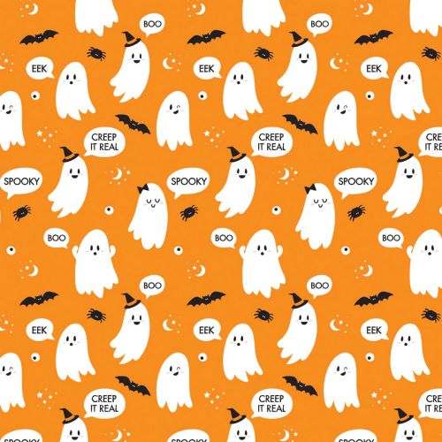 HEY BOO COTTON BY CAMELOT - CREEP IT REAL ORANGE