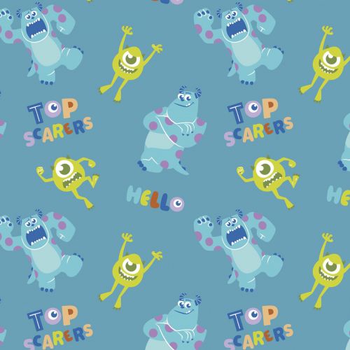MONSTER INC COTTON BY CAMELOT - TOP SCARER BLUE