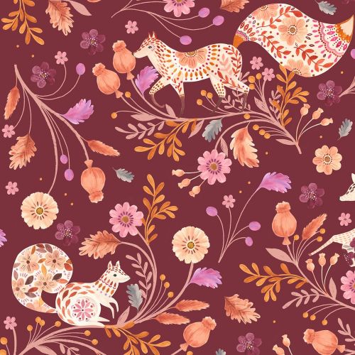 MAPLE WOODS COTTON BY DASHWOOD - SQUIRREL PLUM