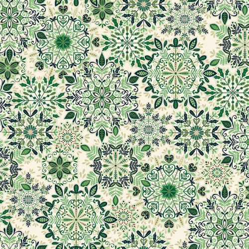 ENCHANTHED COTTON BY MAKOWER UK - SNOW CRYSTAL GREEN