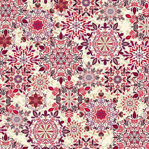 ENCHANTHED COTTON BY MAKOWER UK - SNOW CRYSTAL RED
