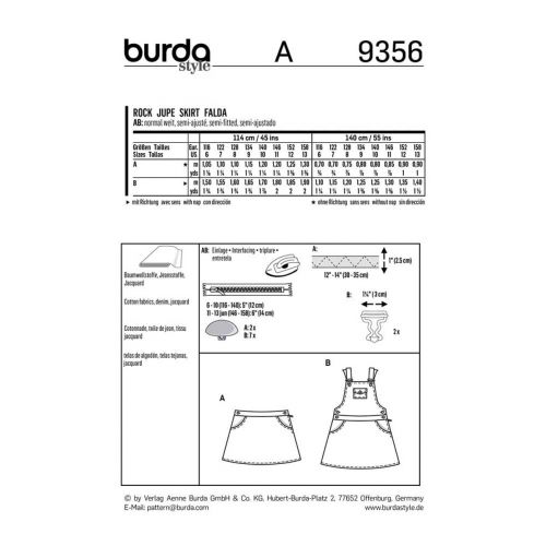 BURDA - 9356 JUPES POUR ENFANTS