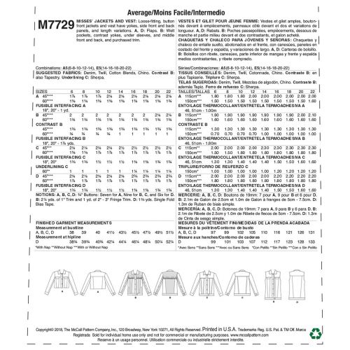 MCCALLS - M7729 - VESTES ET GILET AMPLES POUR FEMME - 14 À 22