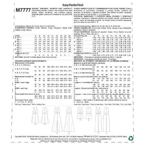 MCCALLS - M7777 ROBES ET COMBINAISONS POUR FEMME 14-22 