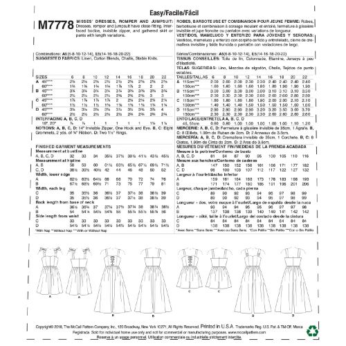 MCCALLS - M7778 ROBES ET COMBINAISONS POUR FEMME 6-14