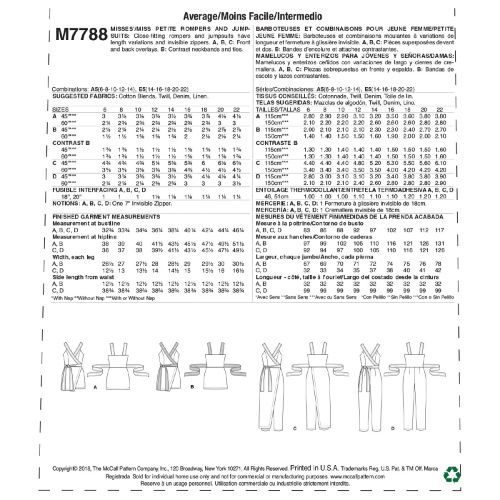 MCCALLS - M7788 BARBOTEUSES ET COMBINAISONS POUR FEMME 14-22 