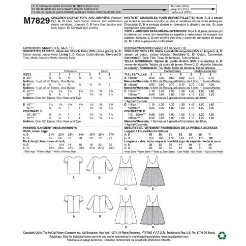 MCCALLS - M7829 TOPS AND JUMPERS FOR CHILD