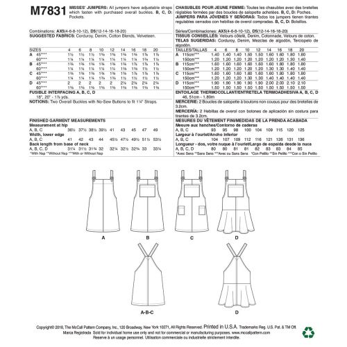 MCCALLS - M7831 JUMPERS FOR MISS