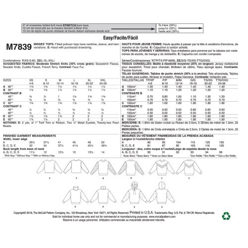 MCCALLS - M7839 FITTED TOPS FOR MISS