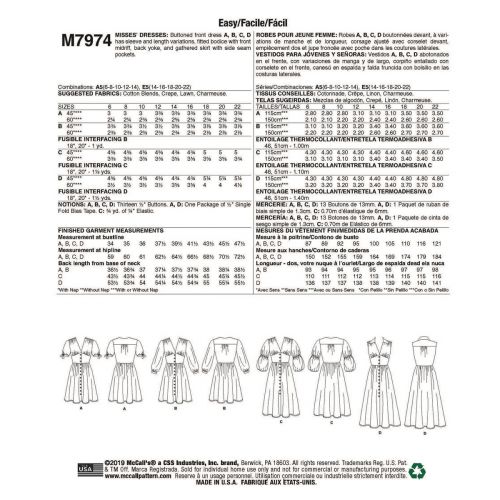 MCCALLS - M7974 ROBES BOUTONNÉES POUR FEMMES - 6-14