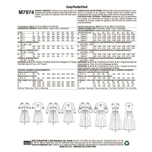 MCCALLS - M7974 ROBES BOUTONNÉES POUR FEMMES - 14-22