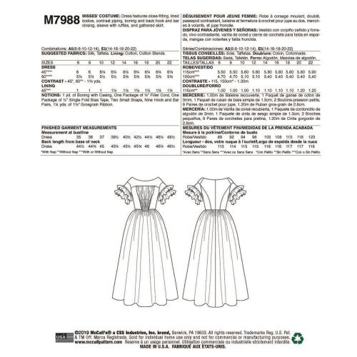 MCCALLS - M7988 DÉGUISEMENT ROBE D'ÉPOQUE POUR FEMMES - 6-14