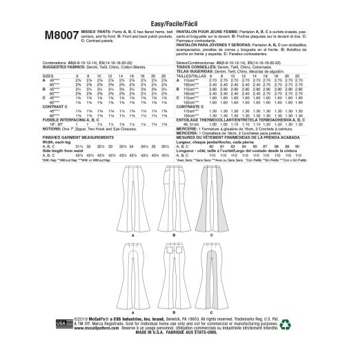 M8007-A5 - PANTALONS ÉVASÉS POUR FEMMES - 6-14