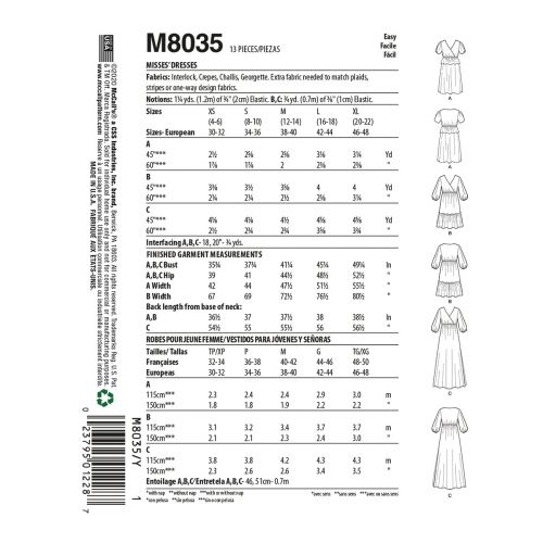 MCCALLS - M8035 ROBES POUR FEMME - G À TG