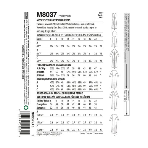 MCCALLS - M8037 ROBES OCCASION SPÉCIAL POUR FEMME - 14 À 22