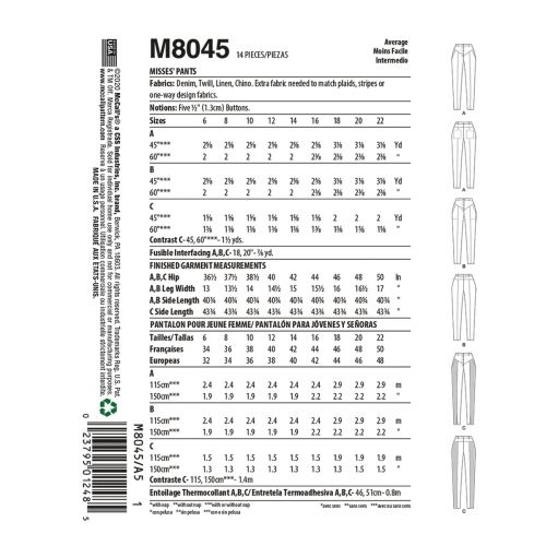 MCCALLS - M8045 PANTALONS POUR FEMME - 14 À 22