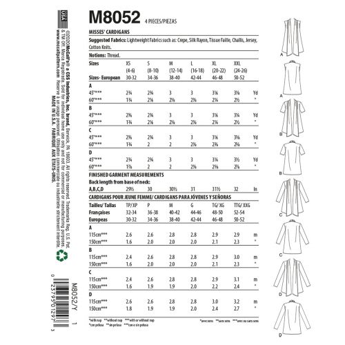 MCCALLS - M8052 CARDIGANS POUR FEMME - TP À M