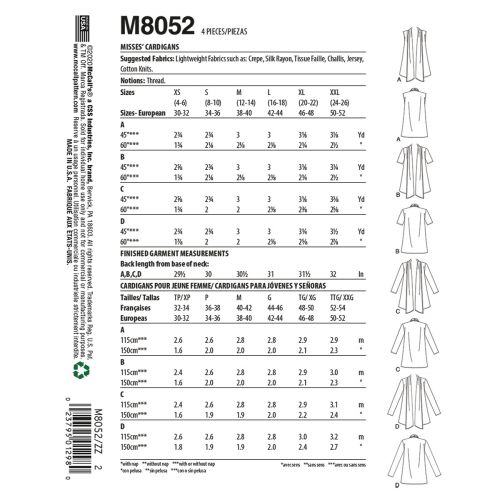 MCCALLS - M8052 CARDIGANS POUR FEMME - G À TTG