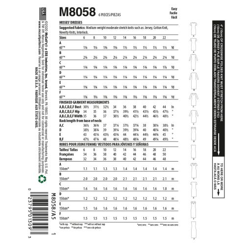 MCCALLS - M8058 ROBES POUR FEMME - 6 À 14