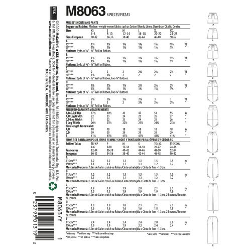 MCCALLS - M8063 SHORTS ET PANTALONS POUR FEMME - G À TTG