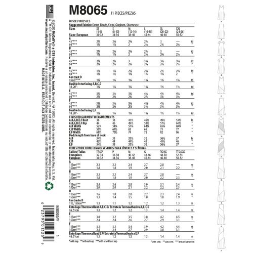 MCCALLS - M8065 ROBES POUR FEMME - TP À M