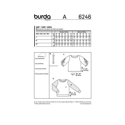 BURDA - 6246 T-SHIRTS POUR FEMME 