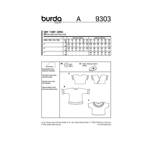 BURDA - 9303 T-SHIRTS POUR ENFANT
