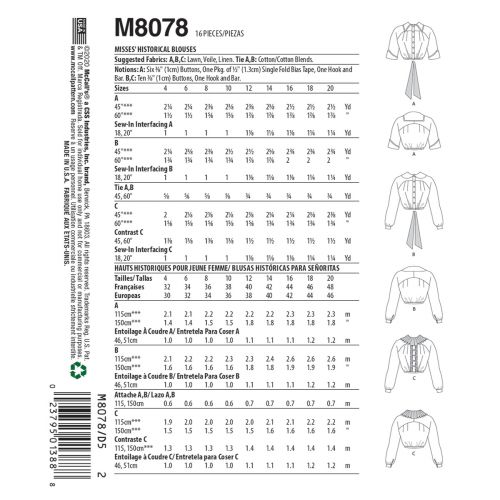 MCCALLS - M8078 HISTORICAL BLOUSES FOR MISS - 12-20