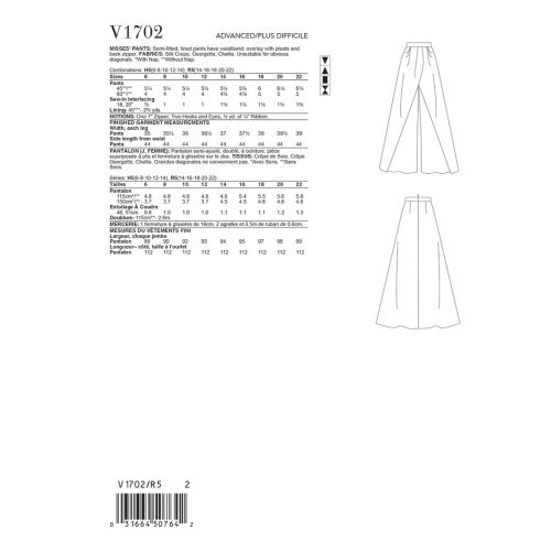 VOGUE - V1702 SEMI-FITTED PANTS FOR MISS