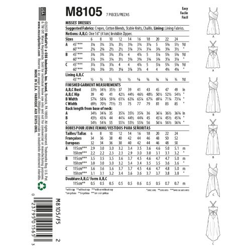 MCCALLS - M8105 DRESSES FOR MISS - 16-24