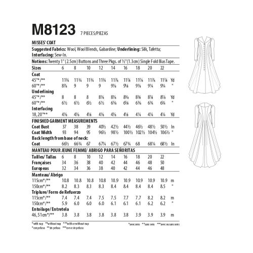 MCCALLS - M8123 - COAT FOR MISS - 6-14