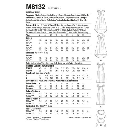 MCCALLS - M8132 - COSTUMES FOR MISS - 14-22