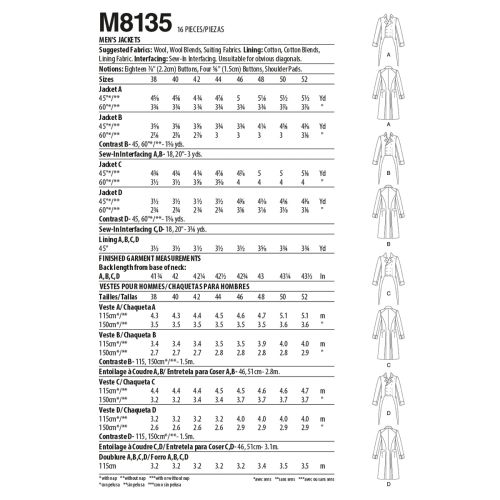 MCCALLS - M8135 - COSTUMES FOR MEN - 46-52