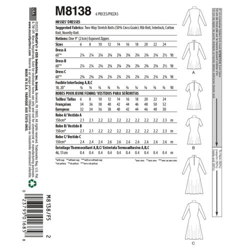 MCCALLS - M8138 DRESSES FOR MISS - 16-22