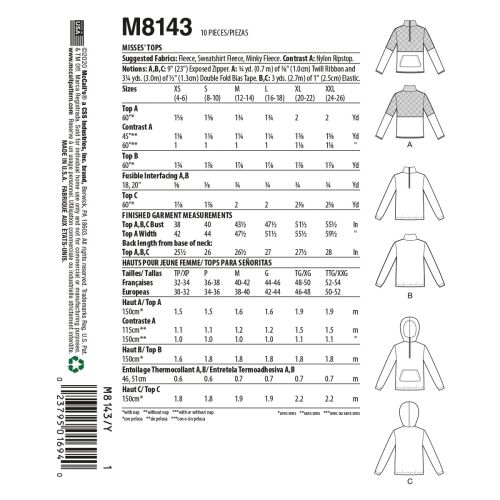 MCCALLS - M8143 TOPS FOR MISS - XS-M