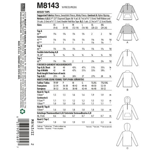 MCCALLS - M8143 TOPS FOR MISS - L-XXL